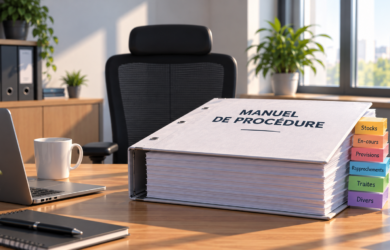 Bureau vide avec un manuel de procédure documentant les traitements clés de l’entreprise
