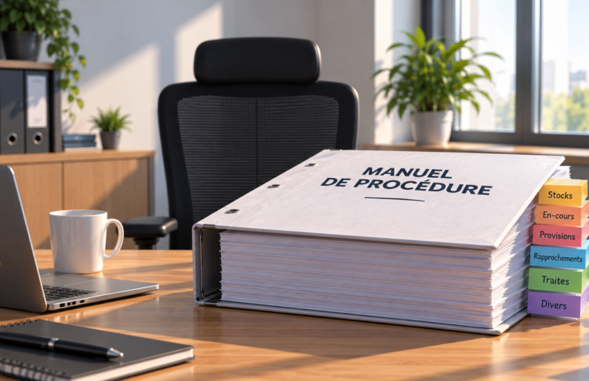 Bureau vide avec un manuel de procédure documentant les traitements clés de l’entreprise