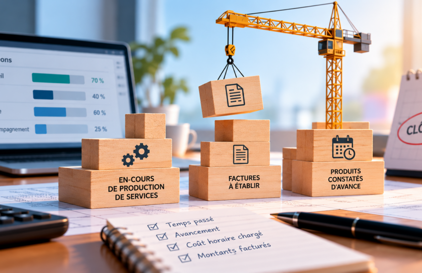 Valorisation des missions en cours à la clôture : en-cours de production, factures à établir et produits constatés d’avance